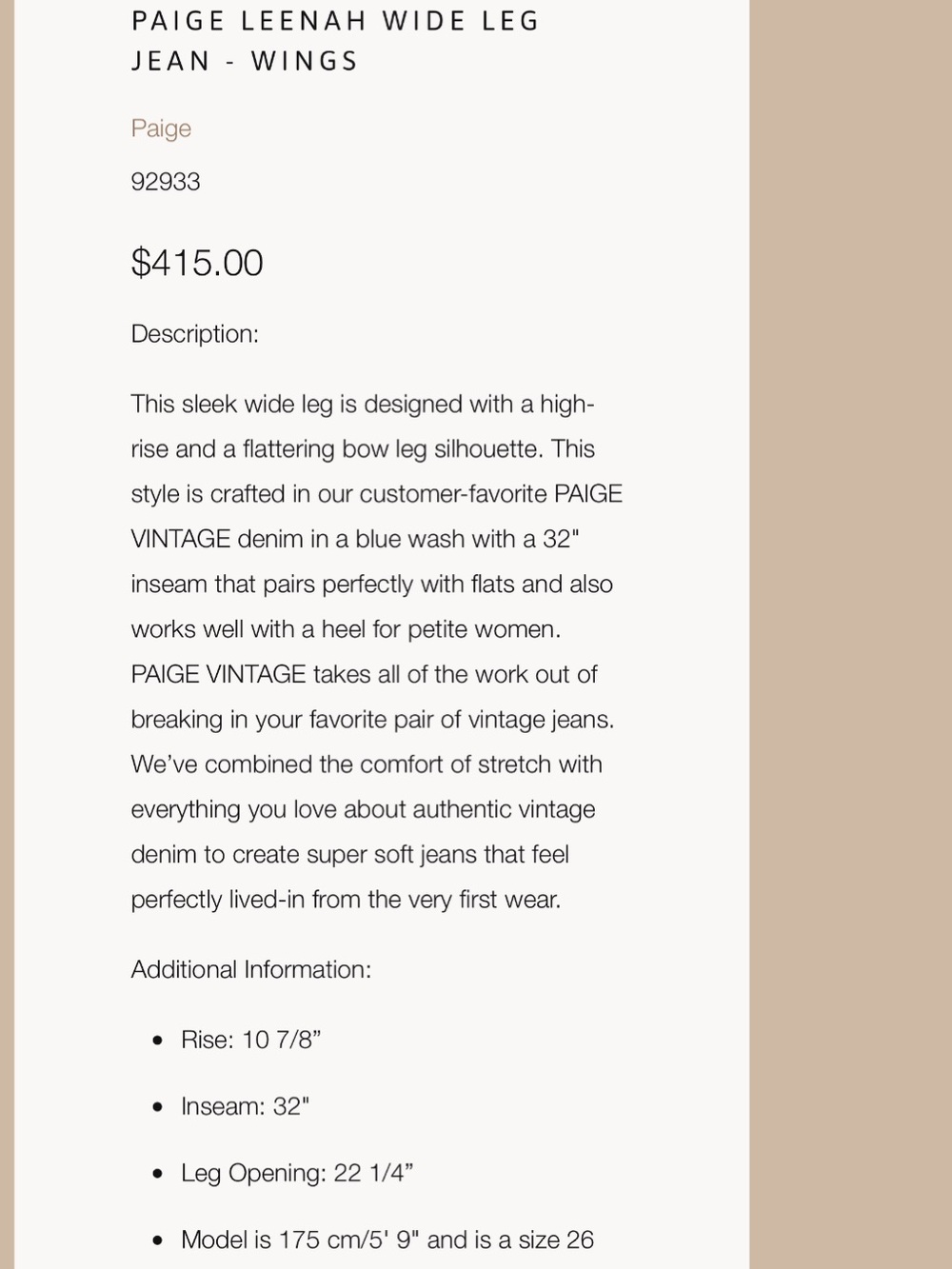 Paige Leenah Wide Leg High Rise Jean Organic Cotton Stretch Size 28 Clean Beauty - Picture 15 of 16